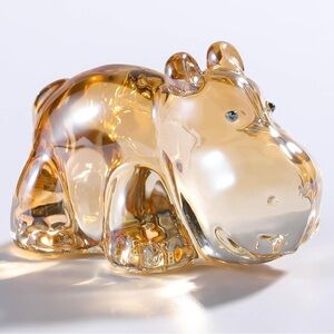 She Wards off Evil & Brings Good Luck! Super Cute Glass Hippo Figurine - (Gold)